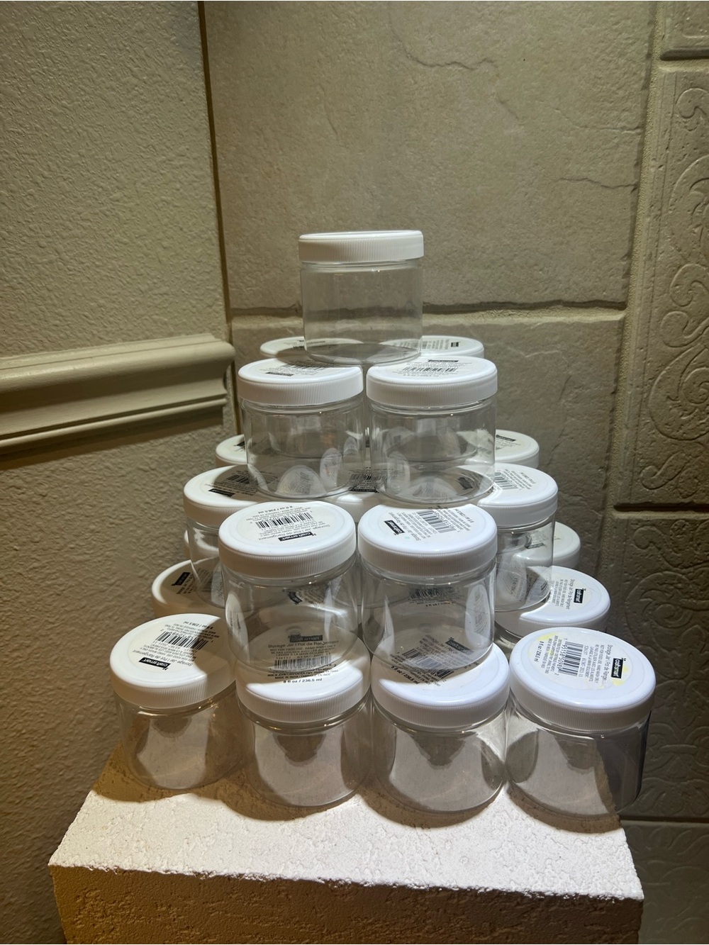 25 new clear 8 oz craft storage plastic screw top clear jar container white lid
